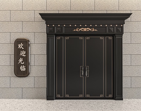  新中式别墅双开大门3d模型 