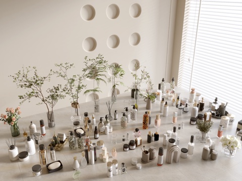  现代摆件组合 浴室摆件 卫生间摆件组合 花瓶 植物 书本su模型 
