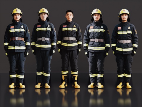  2D现代人物 消防员 消费火警 火警救援人员su模型 