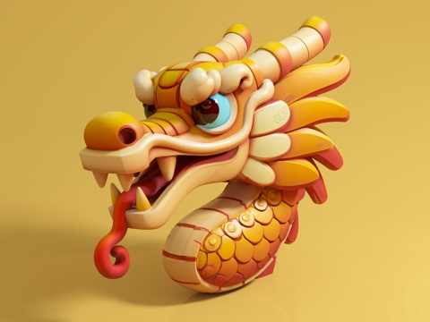  龙首 生肖龙 中国龙 卡通龙 动漫风格 卡通形象 美陈装饰3d模型 