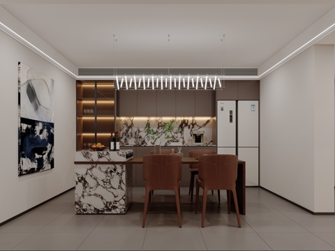  现代意式餐厅吧台3d模型 