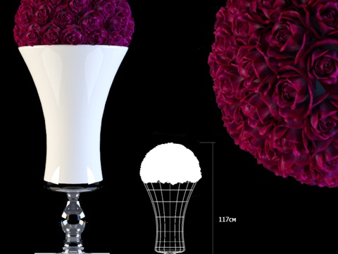  现代玫瑰花瓶 花瓶3d模型 