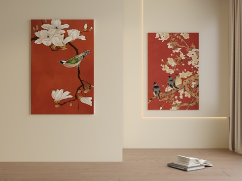  新中式花鸟挂画3d模型 