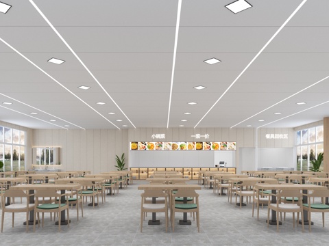  现代风食堂 极简风餐厅 快餐店 食堂 大食堂3d模型 