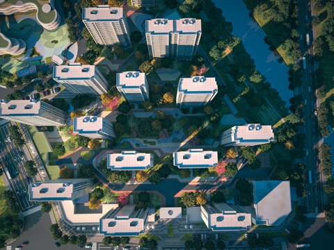  现代住宅 住宅鸟瞰 住宅景观3d模型 