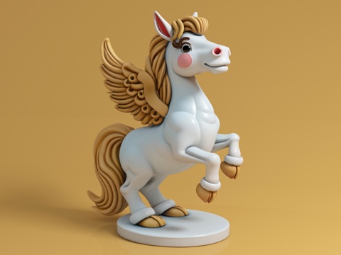  白马飞马 卡通动物 动物摆件 动漫风格 手办摆件 玩具公仔3d模型 