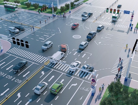  现代道路 十字路口 交通设施 城市道路交通su模型 