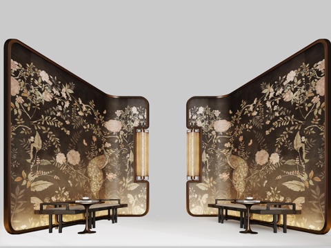  米洛提现代玻璃屏风 背景屏风 金属屏风隔断组合3d模型 