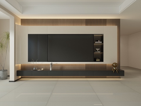  现代电视背景墙3d模型 