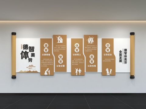  现代校园文化墙 标语 教育 照片墙 走廊背景 幼儿园展栏墙3d模型 