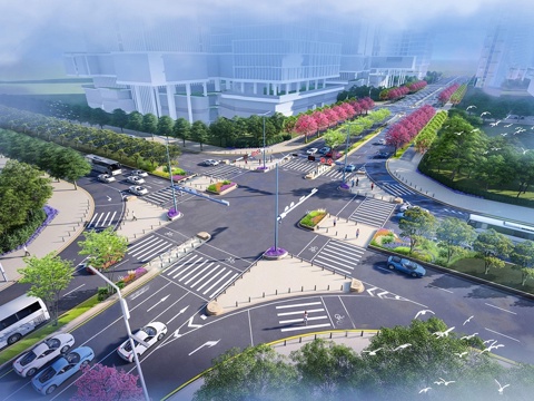  现代市政道路景观 城市公路 十字路口su模型 