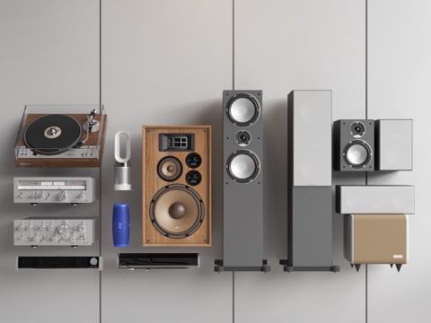  音响组合 音箱组合 低音炮 扬声器 唱片机 影音设备su模型 