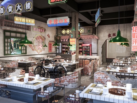  现代烧烤店 餐厅 烤肉店 餐饮桌椅su模型 