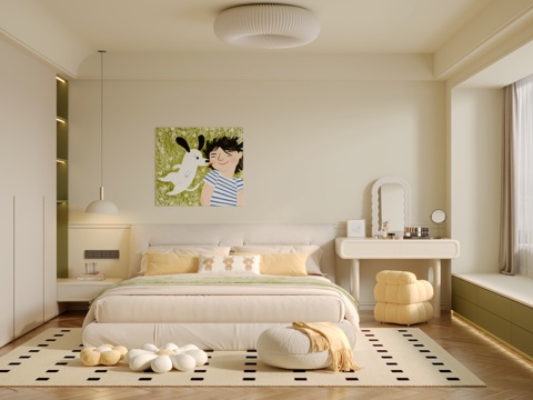  现代奶油风儿童房3d模型 