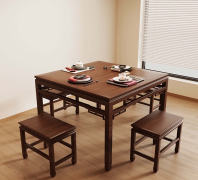  新中式餐桌 餐具3d模型 