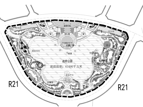 人工湖园林景观平面图cad施工图 
