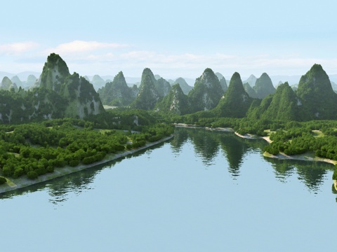  现代桂林山水景观3d模型 