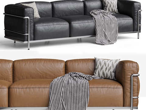  CASSINA 现代三人沙发 中古多人沙发 LC3沙发 柯布3d模型 