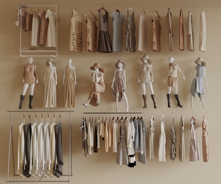  衣服 裙子 服装模特 女装模特 服装店 女装店 衣架3d模型 