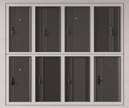  现代防盗门 入户门 装甲门 子母防盗门3d模型 