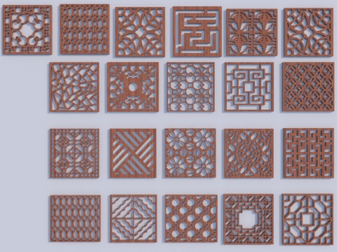  新中式木雕花组合3d模型 