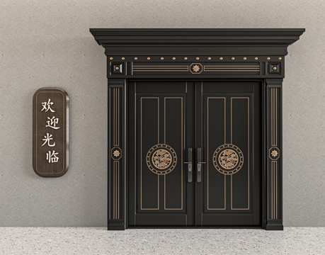  新中式别墅大门3d模型 