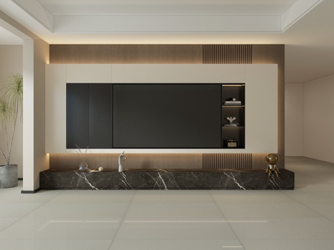 现代电视背景墙3d模型 