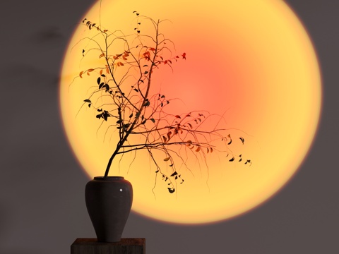  现代破晓灯 日落灯 氛围灯 落日灯 绿植3d模型 