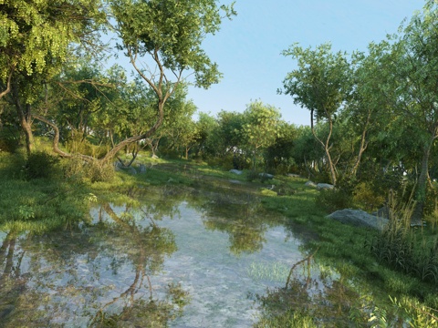  现代湿地公园景观3d模型 