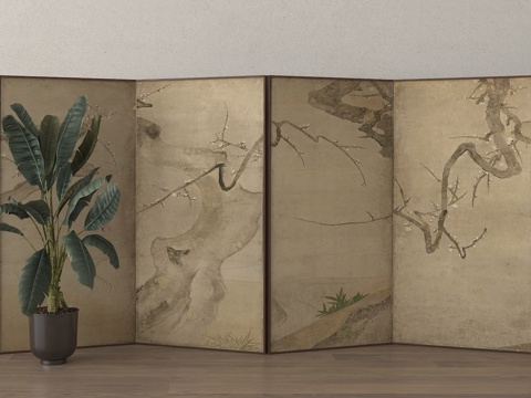  中式屏风 隔断 折叠屏风3d模型 