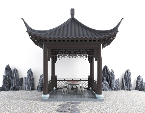  亭子 四角亭 景观亭su模型 