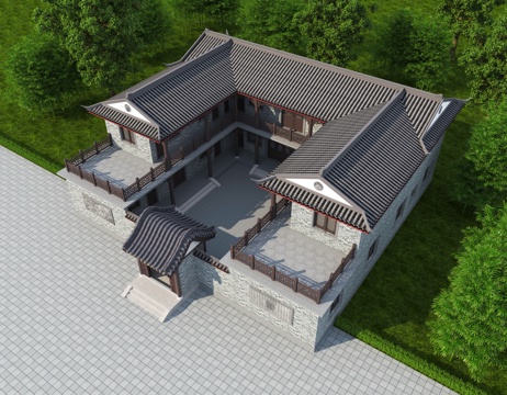  四合院 三合院3d模型 