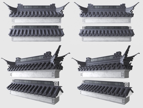  屋檐 围墙 斜屋面su模型 