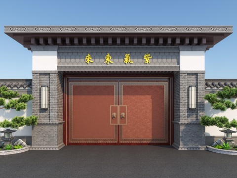  大门 门头 别墅大门su模型 
