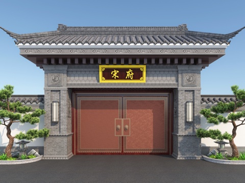  大门 门头 别墅大门3d模型 
