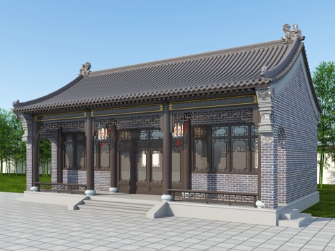  厢房 民宿 徽派建筑su模型 