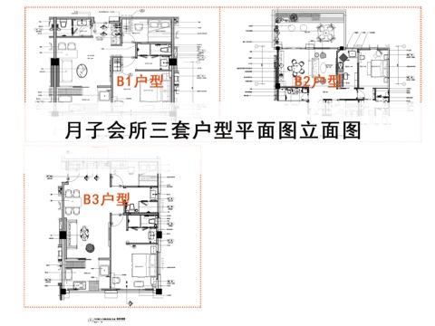  月子會所三種戶型平面圖立面圖總圖陽光房及更衣間立面圖cad施工圖 