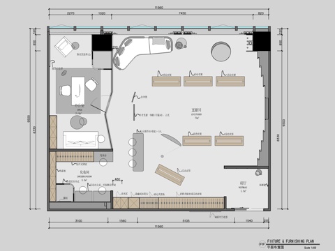  120㎡服裝工作室直播間cad施工圖 