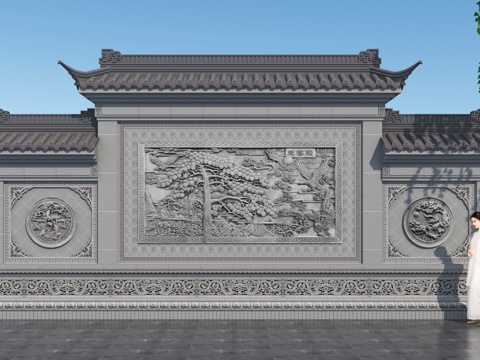  影壁 照壁 景墙su模型 