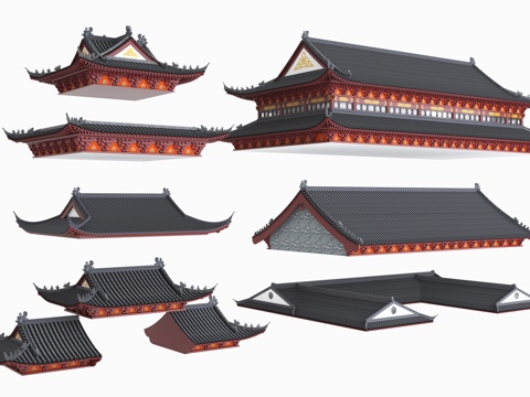  屋檐 寺庙 屋顶su模型 