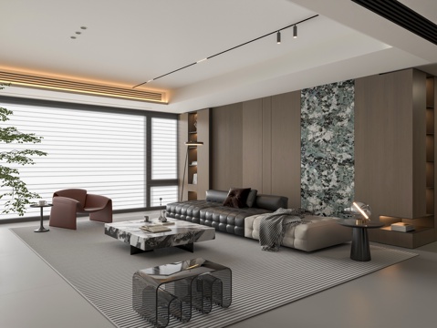  现代意式家居客厅 意式沙发茶几3d模型 