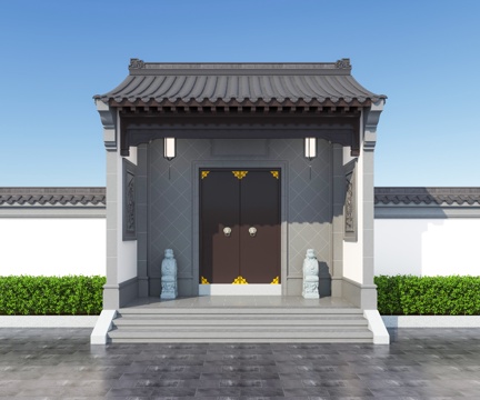  大门 庭院门 别墅大门su模型 