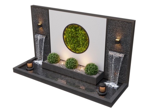  现代庭院水景 水景墙 叠水 景观植物 鱼池3d模型 