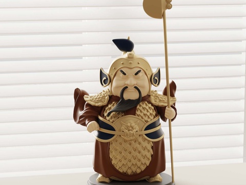  新中式雕塑摆件 人形雕塑 哼哈二将3d模型 