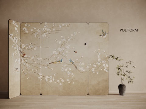 新中式 屏风 隔断 折叠屏风su模型 