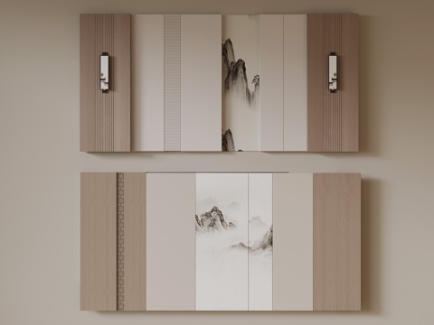  新中式背景墙 电视背景墙3d模型 