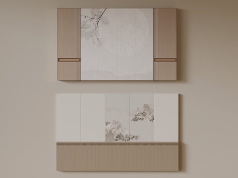  新中式背景墙 电视背景墙3d模型 