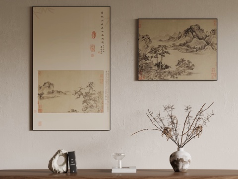  挂画 宋式风装饰画 花瓶装饰摆件3d模型 