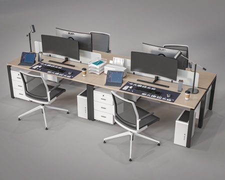  办公桌椅 职员工位 电脑桌椅 公共办公区3d模型 