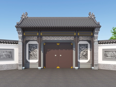 大门 别墅大门 庭院门3d模型 